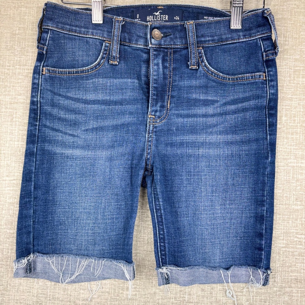 Hollister Mid-Rise Short Womens W24 Size 0 Denim Cut Off 7 Inch Stretch
